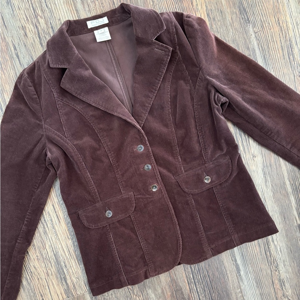 FDJ French Dressing Brown Corduroy Blazer Jacket Womens 8 Button Front Back Belt - Picture 8 of 11